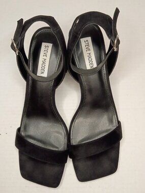 Steve Madden Gabriella Black Square Toe Ankle Strap Heels Women's Size 9M